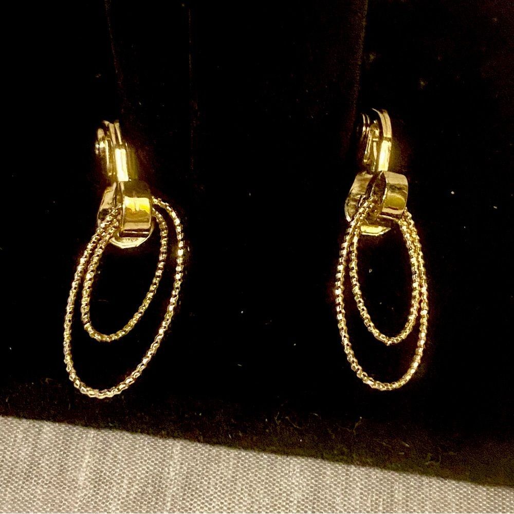 Vintage NWH Dainty Gold Tone Double Hoop Door Knocker Clip On Earrings